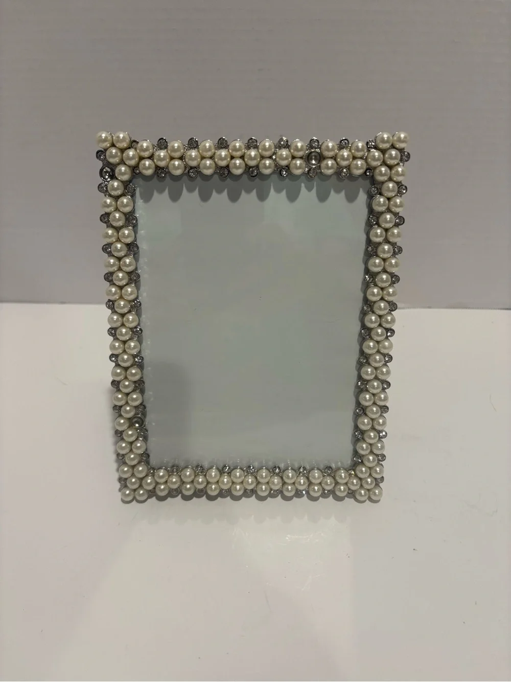 Pearl Bead Accent Photo Frame - White Pearls - Holds 5x7